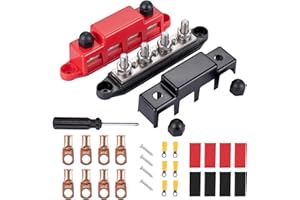 3/8 Inch 4 Stud Power Distribution Block - 12V 300A Bus Bar, M10 Battery Junction Block for RV & Solar Panel