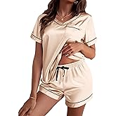 Ekouaer Silk Pajama for Women Short Sleeve Satin Pj Set Two Piece Soft Sleepwear Loungewear, S-XXL