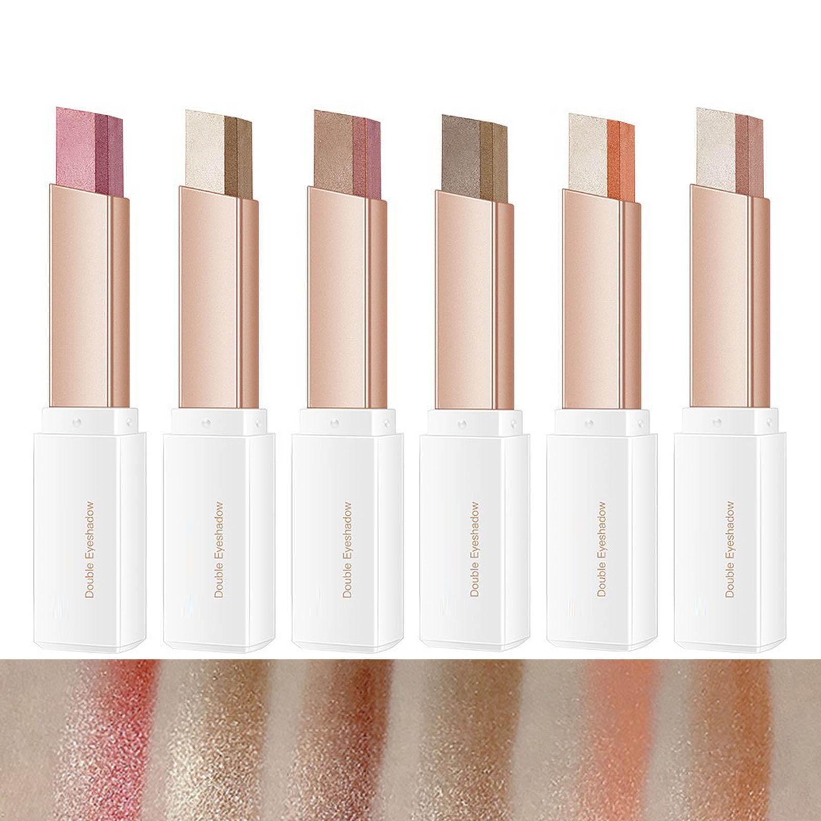 6 Pcs Double Colors Eyeshadow Stick Set - Rotating Upgraded Glitter Gradient Long Lasting Waterproof Shimmer Cream Eyeshadow