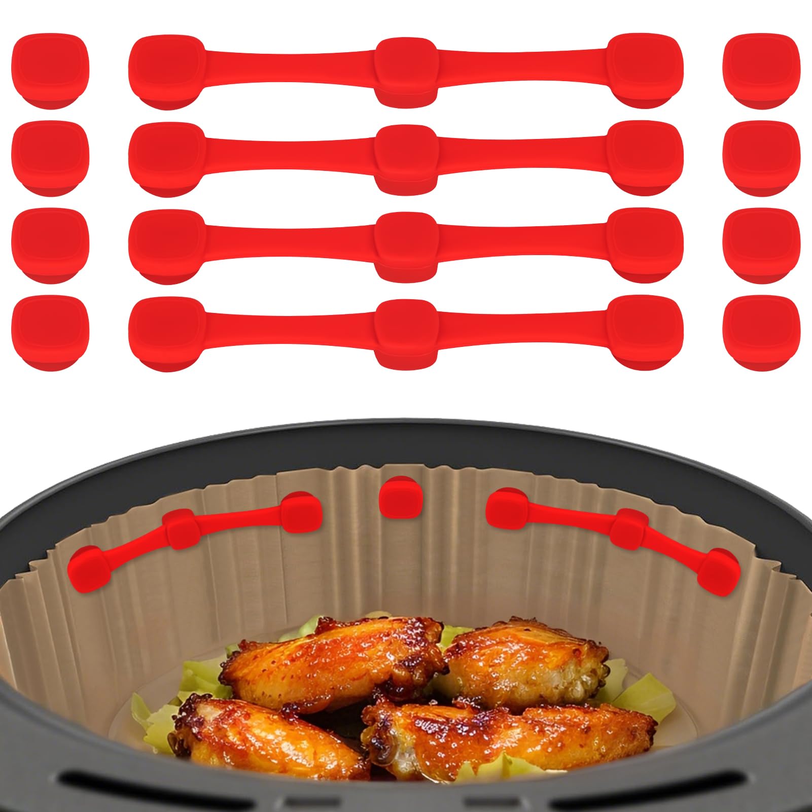 Photo 1 of Air Fryer Magnets for Parchment Paper, Upgraded Powerful Magnetic Silicone Buckle for Holding Down Parchment Paper Liners, Lock Disposable Liners Safely and Prevent Paper to Burn