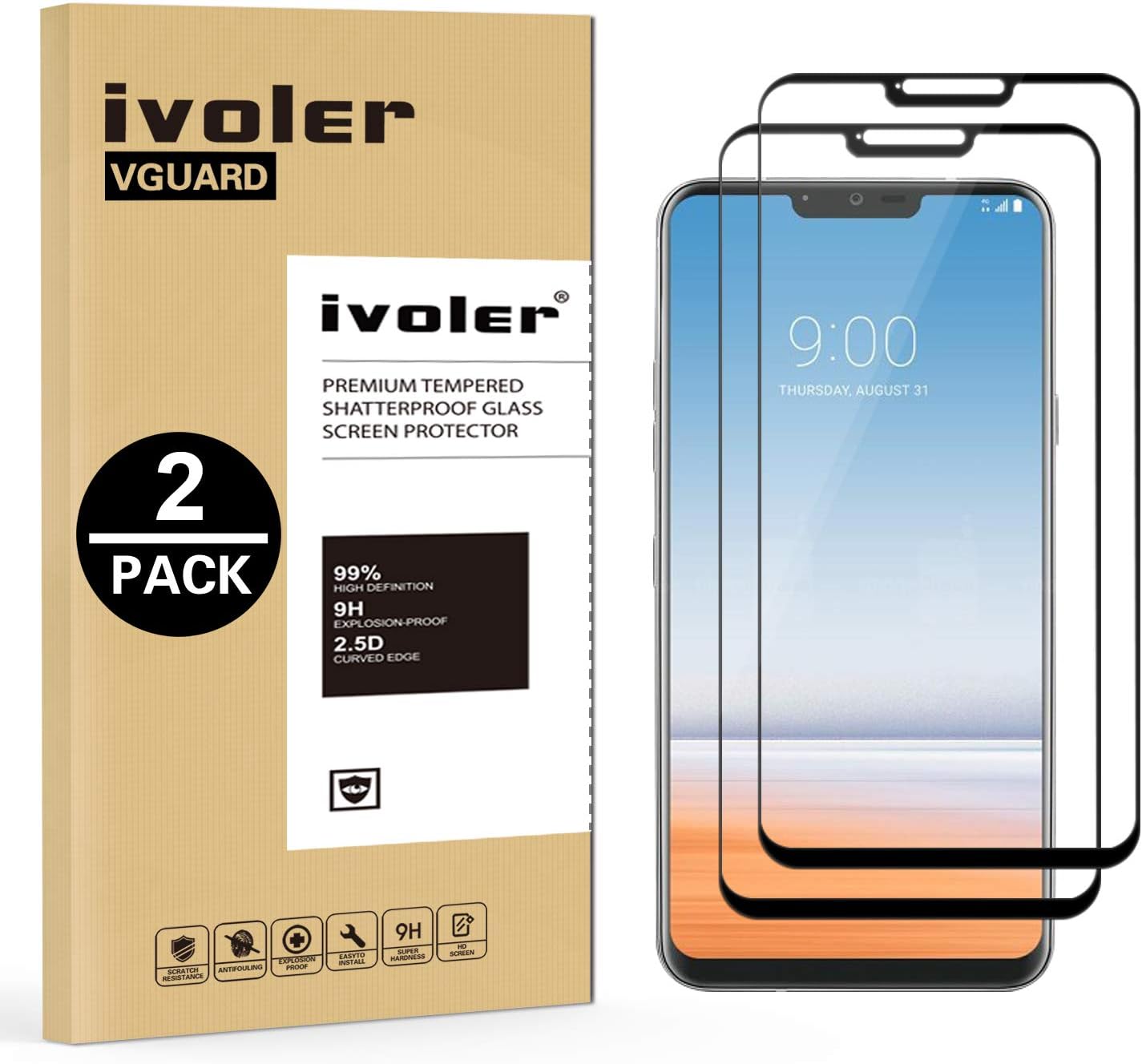 ivoler [2 Pack] Compatible with LG G7 ThinQ Screen Protector, [Full Coverage] Tempered Glass Film, [9H Hardness] [Anti-Scratch] [Case Friendly], Black