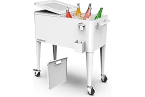 Permasteel 80 Quart Party Cooler, Rolling Ice Chest with Wheels and Handles for Indoor Outdoor Patio