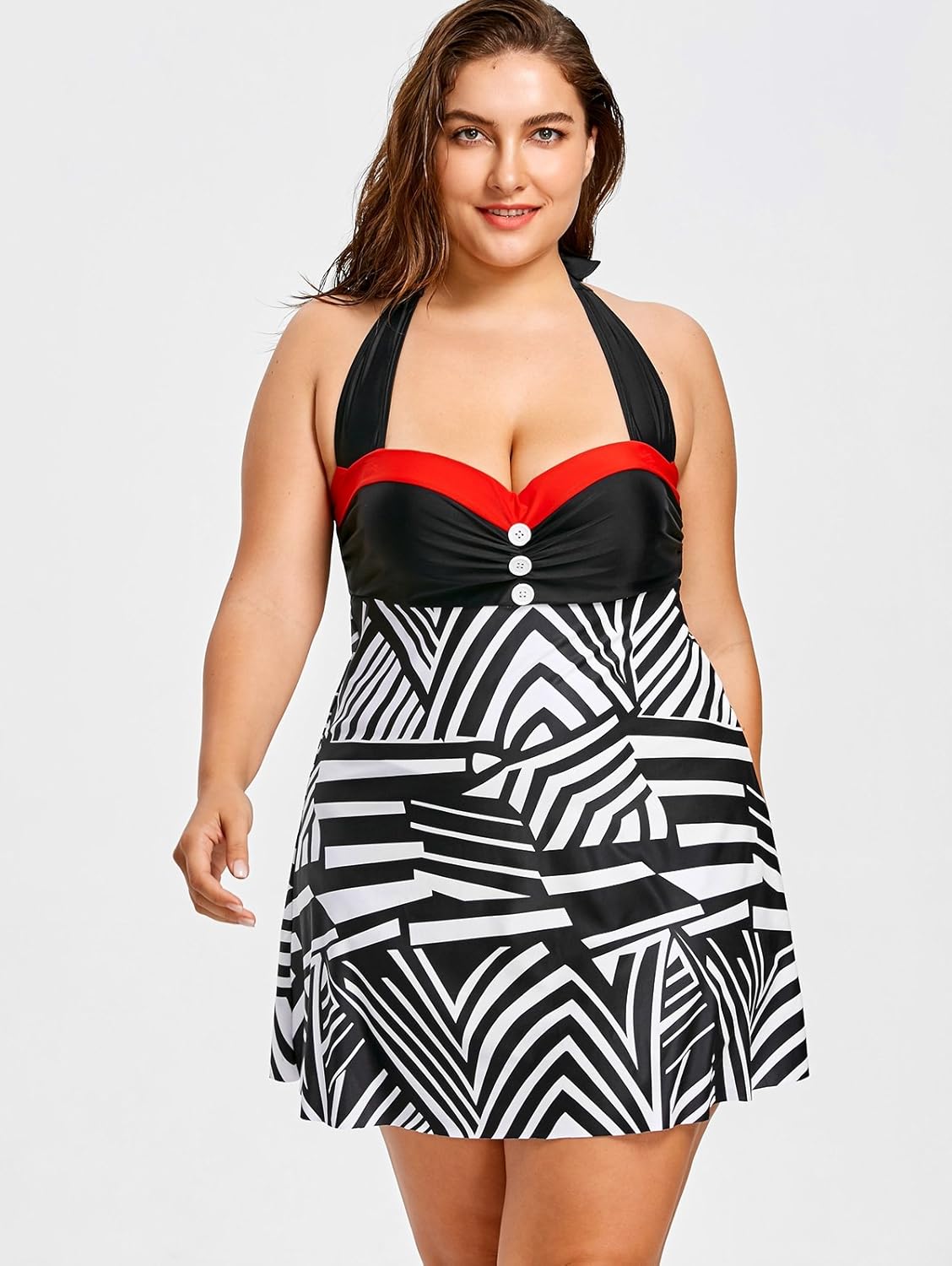 hannea plus size geometric empire waist tankini