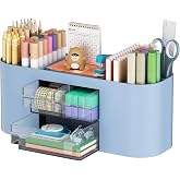 Marbrasse Desk Organizer Pen Holder for Desk with 3 Drawers, Multi-Functional Pencil Holder, Desk Organizers and Accessories with 7 Compartments for Home, School, Classroom(Blue)