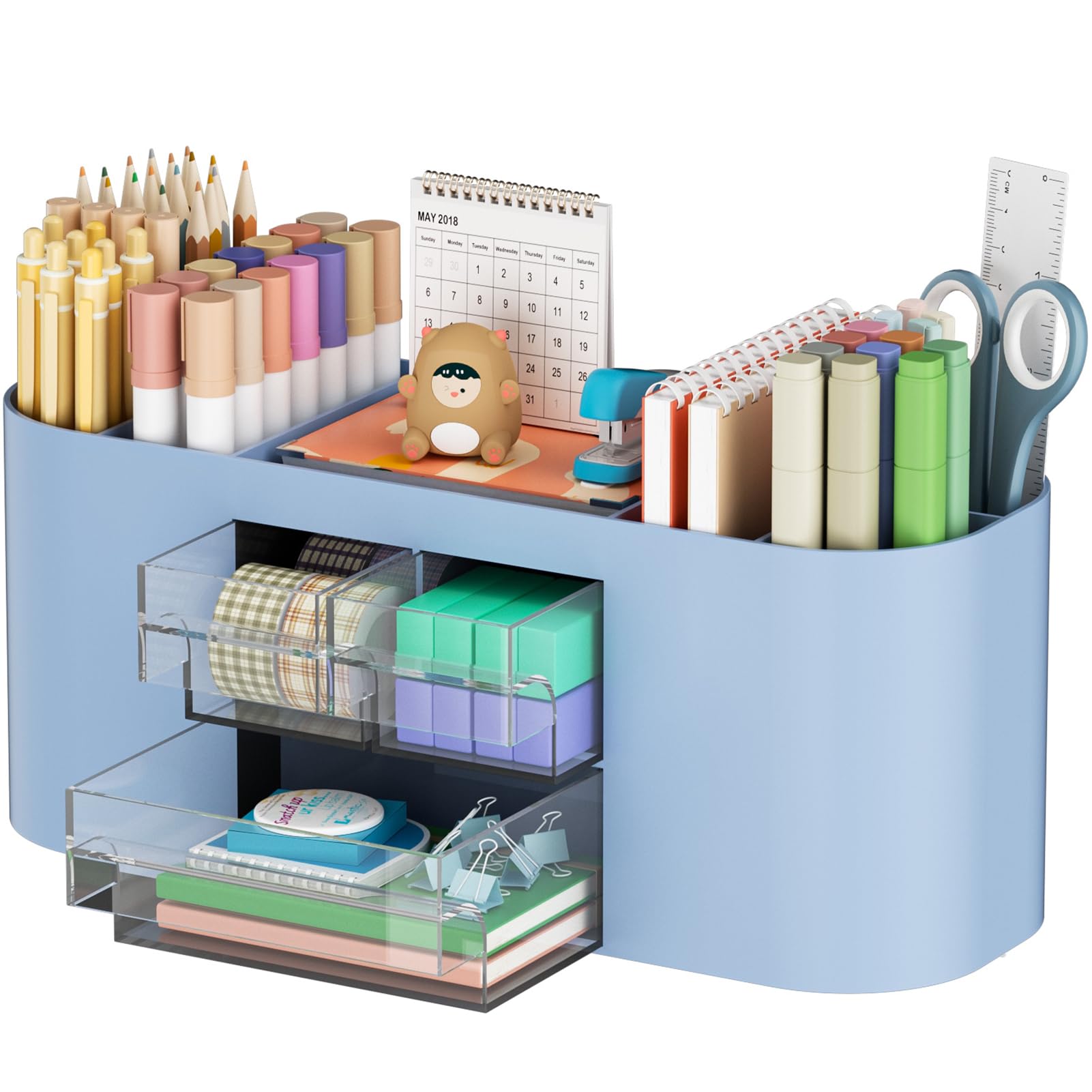 Photo 1 of Marbrasse Desk Organizer Pen Holder for Desk with 3 Drawers, Multi-Functional Pencil Holder, Desk Organizers and Accessories with 7 Compartments for Home, School, Classroom(Blue)