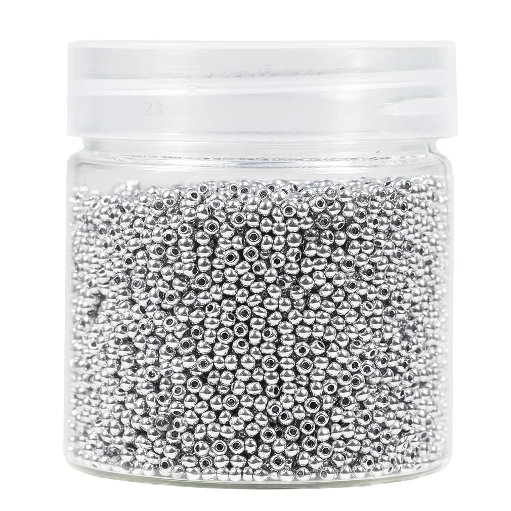 Bala&Fillic Size 2mm Round Seed Beads 10000pcs/110 Grams in Box 12/0 Silver Small Craft Seed Beads for Making Jewelry Earring Bracelets Necklace (Silver)