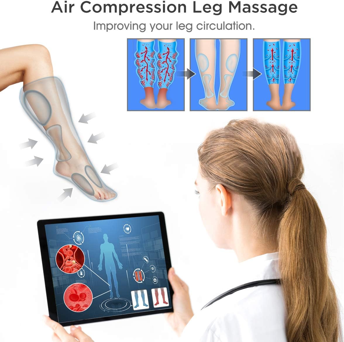 RENPHO Leg Compression Massager for Circulation and Relaxation, Rechargeable Air Compression Foot and Calf Massage, with 3 Intensity 2 Modes, Useful for Leg Muscle Fatigue Relief for Home Office: Health & Personal Care