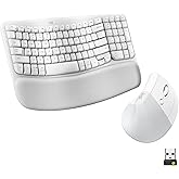 Logitech Wave Keys & Lift Vertical Mouse - Ergonomic Wireless Keyboard and Mouse Combo - with Cushioned Palm Rest, Easy-Switch, Bluetooth, for Multi-OS, Windows/Mac - Off-White