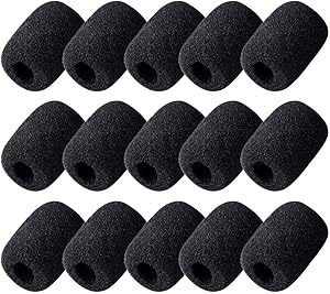 Wode Shop 15 Pack Foam Microphone Windscreen, Headset Microphone Sponge Foam Cover Shield Protection (Black)