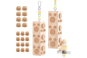 JONS NTY 2 Pcs Wooden Bird Chew Toys - 7.9 Inch Hanging Parrot Toys, with 92 Detachable Corks, Relieve Boredom & Anxiety, Foraging Toys, for Parakeet, Cockatiel, Conure, Budgie, Lovebird