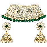 Aheli Indian Traditional Wedding Wear Kundan Pearl Choker Necklace & Jhumki Earrings Ethnic Bollywood Bharatanatyam jewellery set Gift for Women