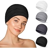 Zhengmy 4 Pcs Cotton Chemo Sleep Cap for Women, Soft Cancer Beanie Hat Headwear Turban Stretchy Skull Cap Hair Loss Head Wrap