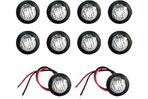 JUSTTOP 10 PCS 3/4" Round LED Side Marker Lights, 12V Waterproof Front Rear Side Marker Indicator Light, Mini LED Clearance L