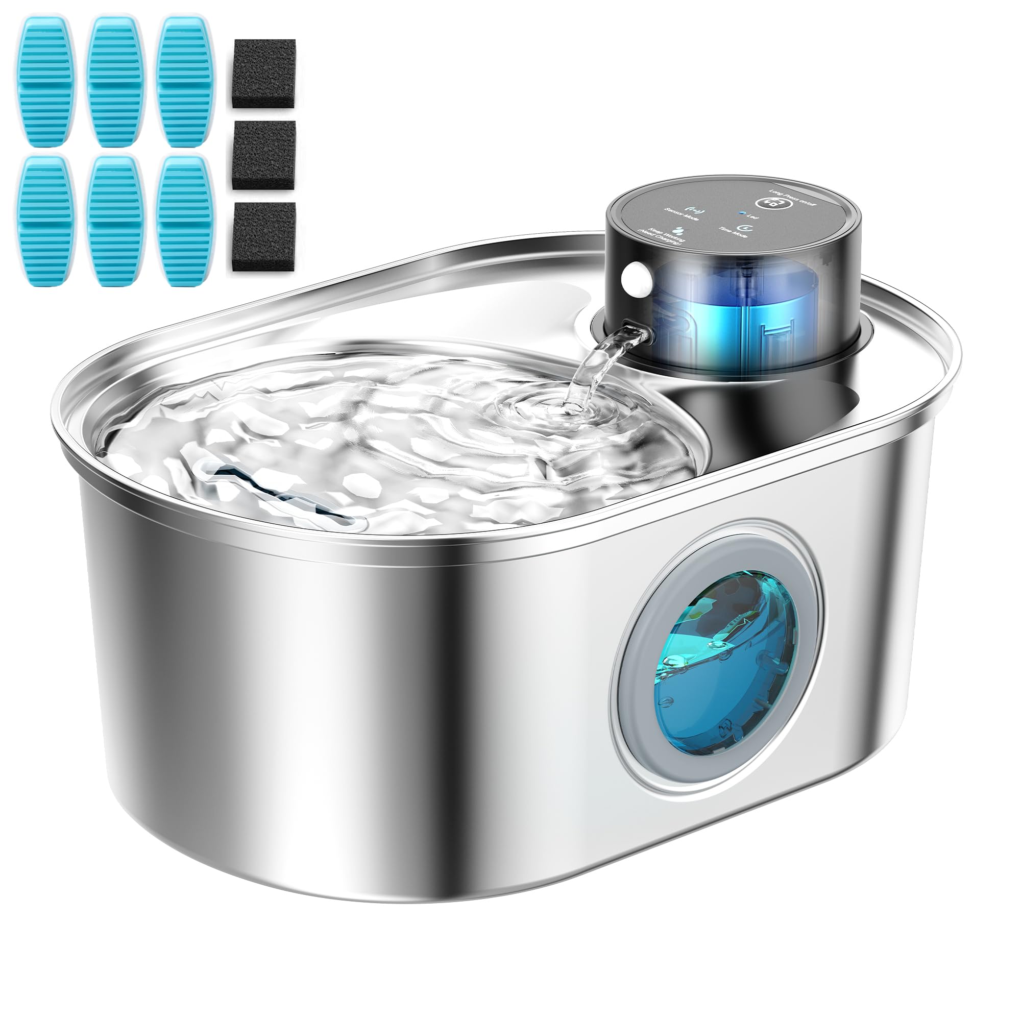 Photo 1 of Wireless Cat Water Fountain: Battery Operated Stainless Steel Pet Fountain, Automatic Cordless Water Dispenser Indoor, Metal Bottle for Drinking, Rechargeable Dog Water Bowl(6 Filters+ 3 Sponges)