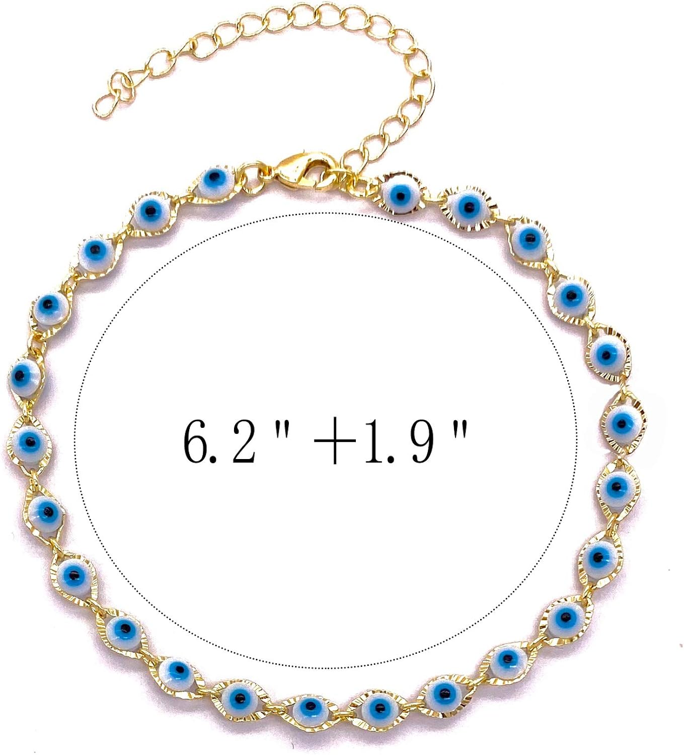 Daity Evil Eye Bracelets for Women, 14K Gold Evil Eye Chain Ankle Bracelet for Girls (Blue): Clothing
