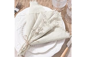 Socomi Handmade Cloth Napkins Cotton Linen Napkins with Fringe Rustic Boho Fringe Napkins for Fall Thanksgiving Chirstmas Wedding Decoration (Set of 6, Beige)