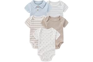 Falianni 5-Pack Cartoon Cute Baby Boy Girl Bodysuits Cotton Comfort Short Sleeve Baby Clothes 0-12 Months Infant Outfits