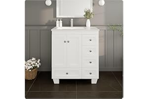 Eviva Happy 30 Inch White Bathroom Vanity with Quartz Top & Porcelain Sink