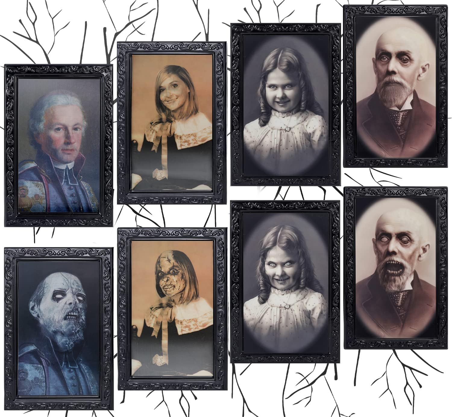 Photo Albums, Frames & Accessories - 4 Pack Halloween Decorations Indoor 3D Changing Face Scary Moving Picture Frame Creepy Haunted Wall Decoration Portrait Scary Halloween Decoration for Horror Party Castle House Home Decor(StyleA)