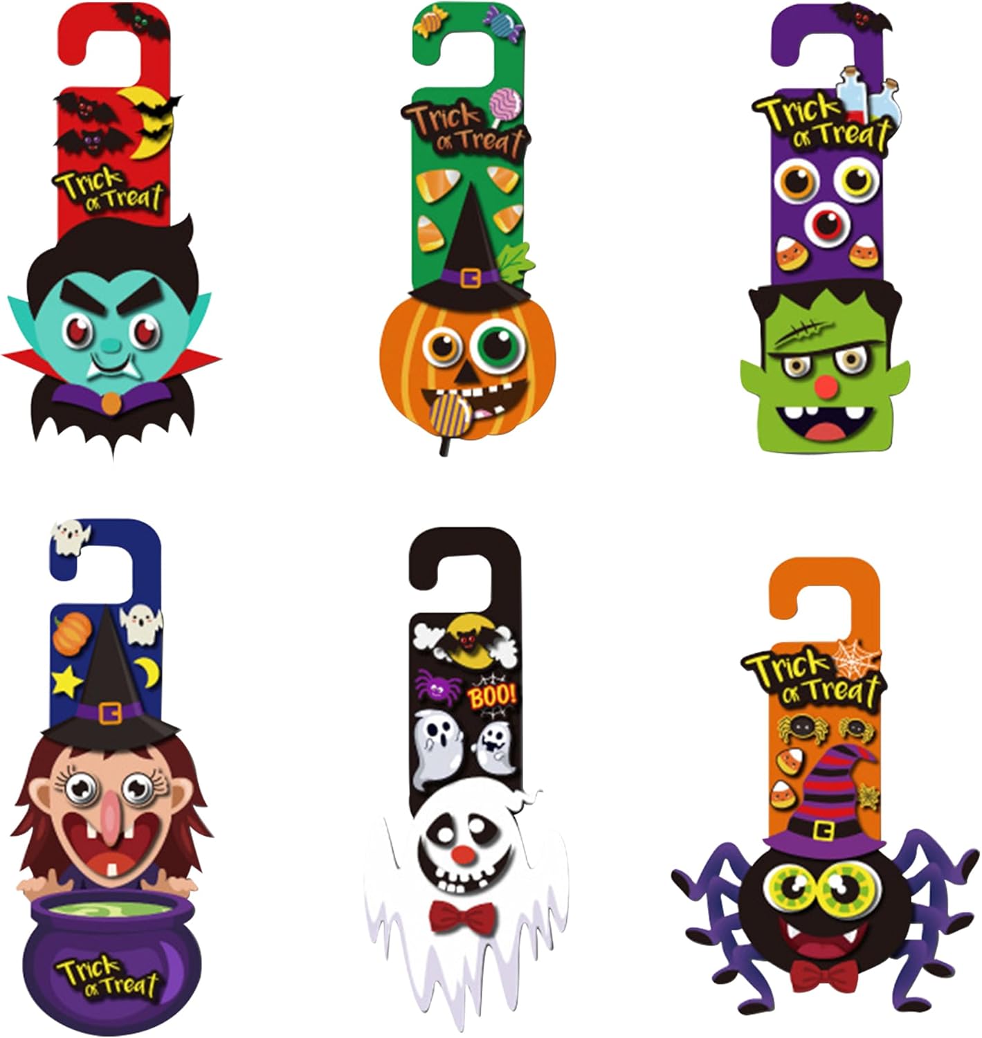 Wreath Hangers - Heyiminy 6Pcs Halloween Doorknob Hang Tags 3D Door Tag Hanger Paper Halloween Door Handle Hanging Stickers Pumpkin Witch Tags for Halloween Party Decoration Door House Decor