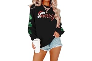 ASTANFY Merry Christmas Sweatshirts For Women: Christmas Tree Graphic Sweatshirts Grinch Long Sleeve Shirt