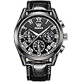OLEVS Watch for Men Chronograph Brown Leather Gold Case Analog Quartz Fashion Business Dress Large Face Men Watch Day Date Luminous Waterproof Casual Male Wrist Watch Black/Blue/White Dial