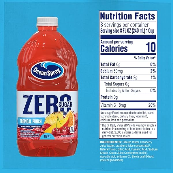OCEAN SPRAY® ZERO SUGAR TROPICAL PUNCH JUICE DRINK, TROPICAL PUNCH JUICE DRINK SWEETENED WITH STEVIA, 64 FL OZ BOTTLE (PACK OF 1)