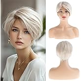 Sallcks Short Blonde Wig for White Women Pixie Layered Natural Looking Synthetic Hair Wig for Daily Party Halloween