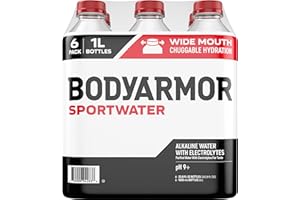 BODYARMOR SportWater Alkaline Water, Superior Hydration, High Alkaline Water pH 9+, Electrolytes, Perfect for your Active Lifestyle, 1 Liter (Pack of 6)