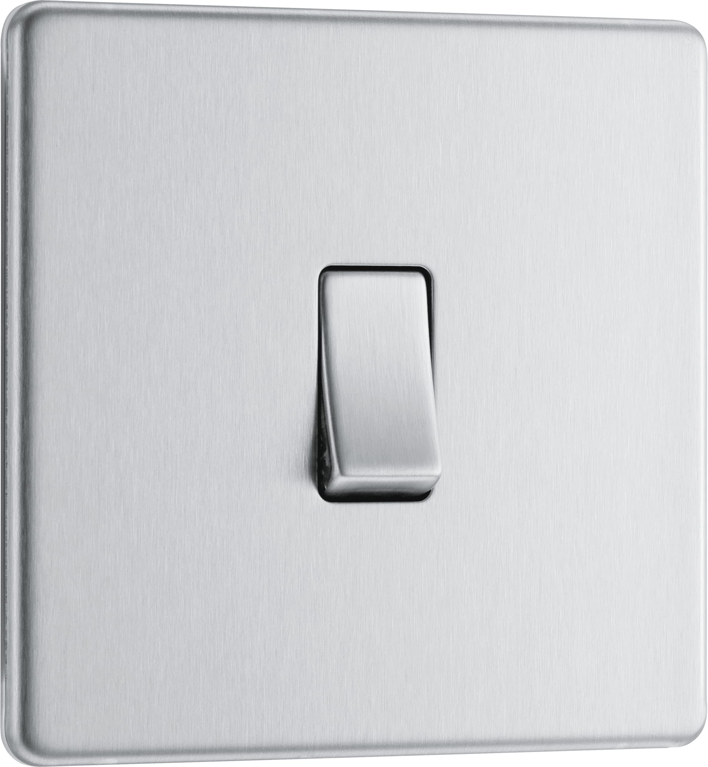 BG Electrical Single Intermediate Wall Light Switch, Screwless Front Plate, Slim Profile, Premium Flatplate, Brushed Steel, 20A, 16AX, FBS13 — image 1