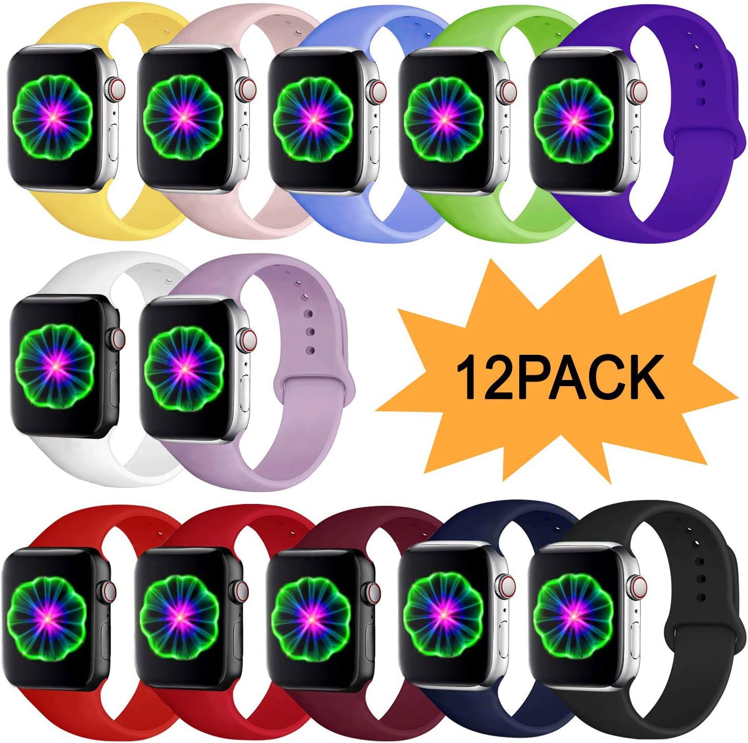 CHGUS Compatible with Apple Watch Band 38mm 42mm 40mm 44mm for Women Men, Soft Silicone Sport Replacement Bands for iWatch Series 5/4/3/2/1, S/M, M/L