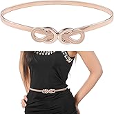 Mikovivi Gold Belt for Women, Metal Elastic Waist Belt Fashion Thin Belts Fancy Skinny Waistband for Ladies Dresses Jeans Shirt