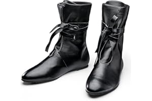 Panitay Men's Medieval Boots Renaissance Cosplay Festival Shoes Viking Leather Boots Non Slip Pirate Tied Shoes