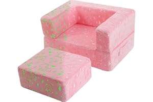 MeMoreCool Toddler Chair Glow in Dark Unicorn Kids Couch, Fold Out Modular Chair for Boy Girl, Pink Baby Sofa for Bedroom Lounge