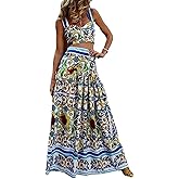 ksotutm 2 Piece Skirt Sets for Women Animal Printed Halter Top High Waist Maxi Skirt Women's Fashion Vacation Outfits