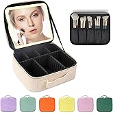 MORMID Travel Makeup Bag with LED Lighted Mirror, Travel Makeup Organizer,3 Color Setting Cosmetic Makeup Box, Adjustable Dividers and Brush Holder（white）