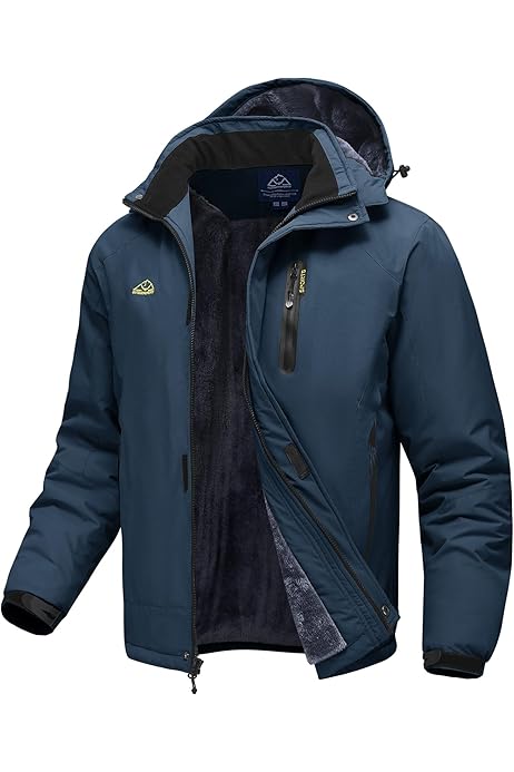 Rdruko Men's Winter Jacket Water Resistant Fleece-Lined Hooded