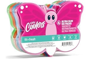 FIT & FRESH Cool Coolers Kids Lunch Box Ice Packs, Slim Ice Packs for Lunch Bags, Lunch Ice Packs ReusableMulticolored 4 Pack (Butterfly)