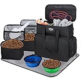 Dog Travel Bag Airline Approved&ndash;Pet Travel Tote with Collapsible Bowls,Food Containers &amp; Feeding Mat&ndash;Multi-Pocket Organizer for Dogs &amp; Cats, Durable &amp; Water-Resistant for Hiking,Trips,Outdoors