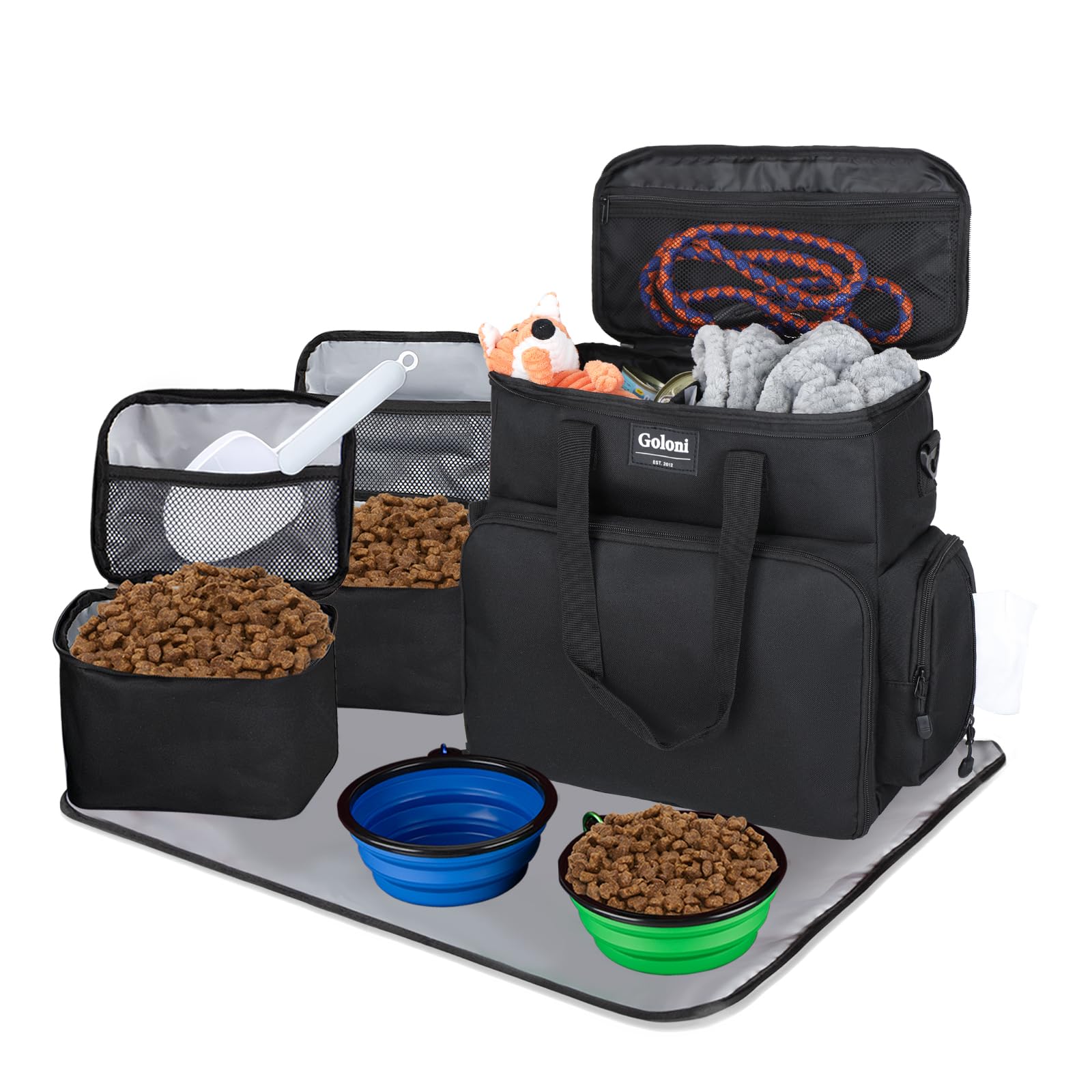 Photo 1 of Dog Travel Bag Airline Approved–Pet Travel Tote with Collapsible Bowls,Food Containers & Feeding Mat–Multi-Pocket Organizer for Dogs & Cats, Durable & Water-Resistant for Hiking,Trips,Outdoors