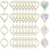 CHGCRAFT 40Pcs 2 Styles Open Back Bezel Charms Pendants Heart Round Alloy Connector Charms Bezel Blank Trays Geometric Hollow Frame Charms For DIY UV Resin Epoxy Resin Pressed Flower Jewelry Golden