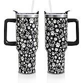 Sabobo 40 Oz Cat Paw Tumbler with Handle and Lid Straw, Black Cat Face Stainless Steel Travel Cups Birthday Cats Lover Gifts for Women Men (1PC)