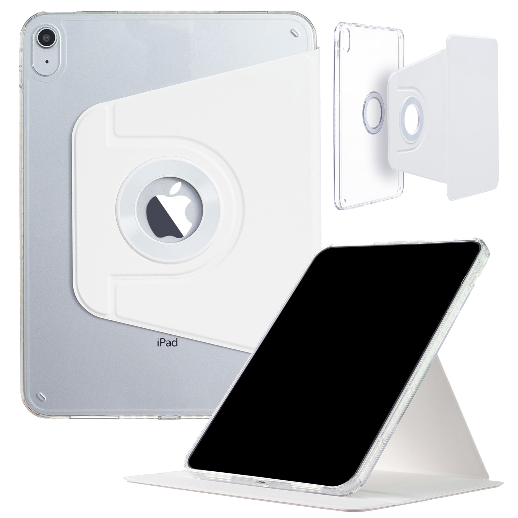 iPad 11 (11'') A16 2025/ iPad 10 (10.9'') 2022 Case, DMaos Magnetic Detachable Smart Cover, 360 Rotation Foldable Stand - White