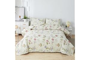 GREEN ESSEN Vintage Floral Quilts Twin Size Lightweight Bedspread Rustic Botanical Bedding Garden Plants Blossom Coverlet Set Cabin Home Decor