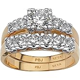 PalmBeach Yellow Gold-Plated Round Cubic Zirconia Two Tone Bridal Ring Set Sizes 5-10