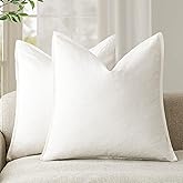 Foindtower Pack of 2, Decorative Linen Soild Throw Pillow Covers Soft Accent Cushion Case Boho Farmhouse Neutral Pillowcase for Chair Couch Sofa Bedroom Living Room Home Decor 16 x 16 Inch Cream White