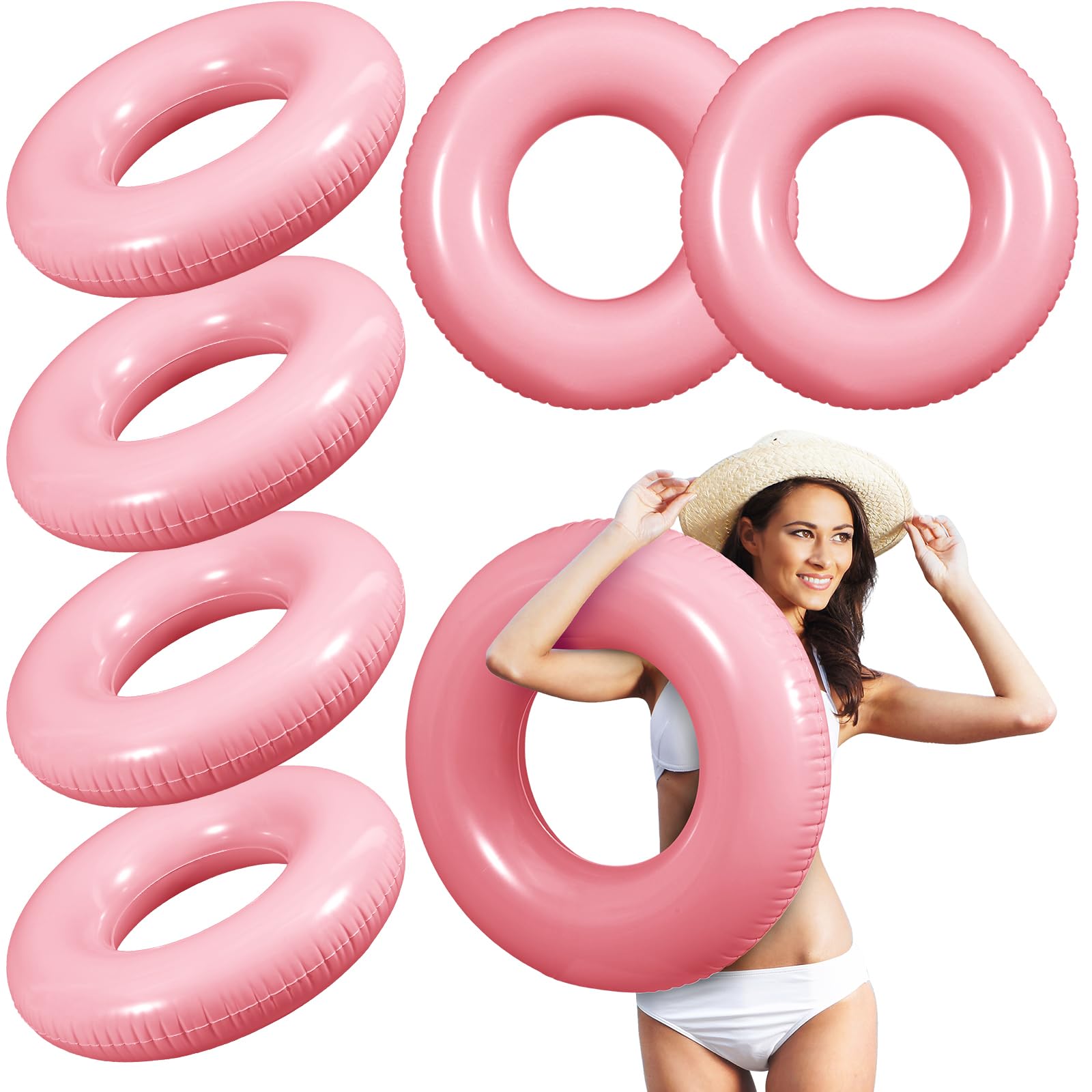 Photo 1 of JellyArch 6 Pcs Inflatable Pool Floats 28 Inches Swim Tube Bulk for Adults Swimming Ring Pool Floaties for Beach Party Decorations Women and Men River Lake Summer Vacation Holiday (Coral)