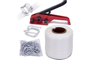 LNYEBN Heavy Duty Pallet Banding Strapping Kit with Woven Cord Tensioner, 3/4" x 330' Woven Cord Roll and 50 pcs Strapping Buckles - 2500Lbs Break Strength