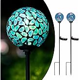 Afirst Solar Outdoor Lights Decorative Mosaic - Solar Garden Stakes Mosaic Gazing Ball Waterproof Outdoor Lights Stakes for Pathway Yard Lawn Decoration Navy Blue 2 Packs