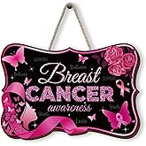 Breast Cancer Wooden Wreaths for Front Door Pink Ribbon Welcome Sign Decor Breast Cancer Awareness Decorations for Office Home Party